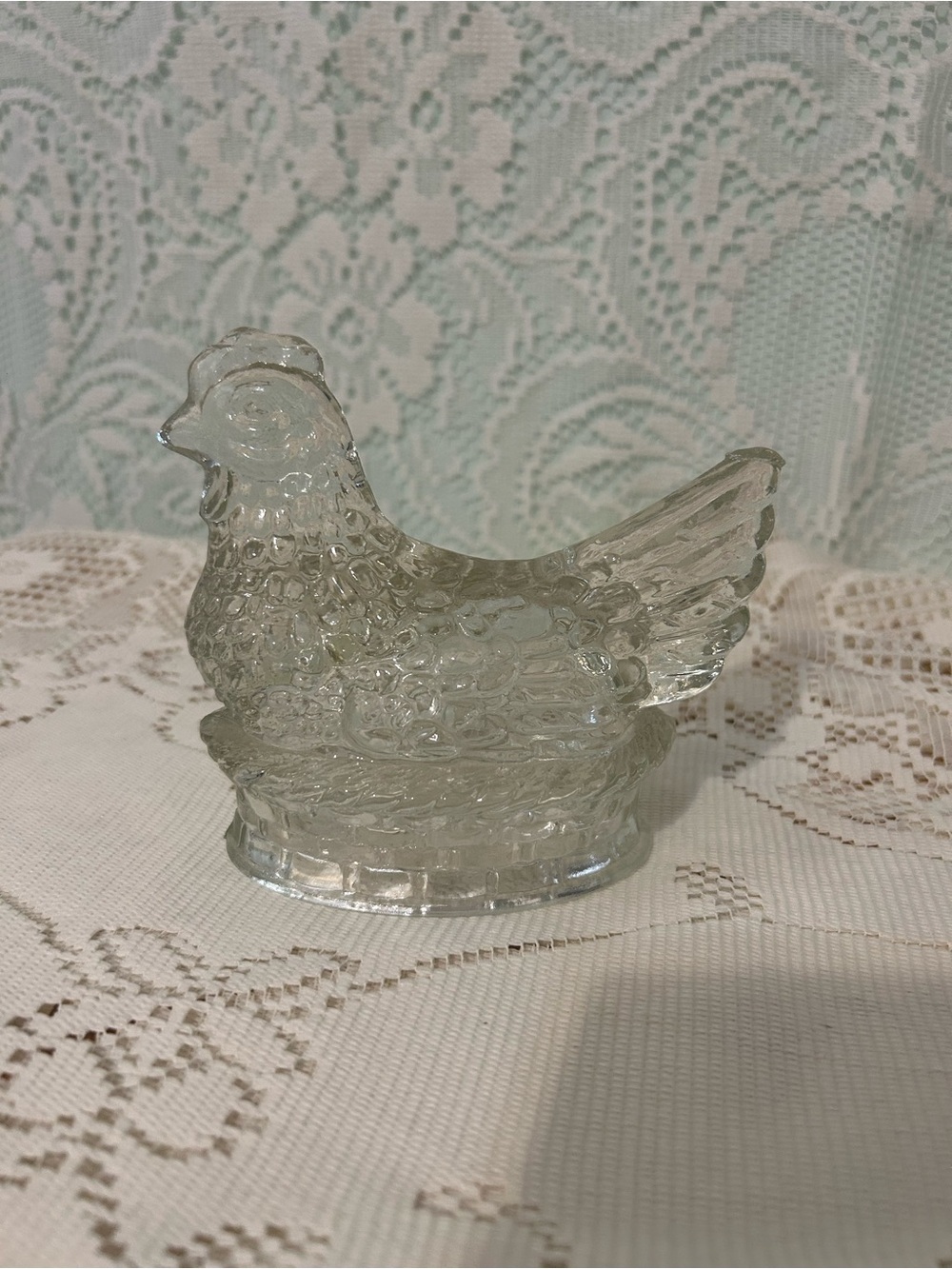 Clear Glass Hen on Nest Decorative Accent